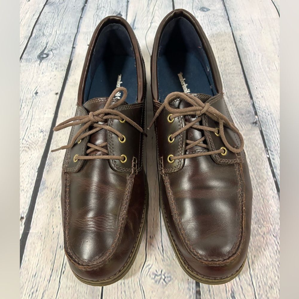 Timberland Dark Brown Leather Lace Ortholite Comfort Casual Boat Deck Shoes 11.5